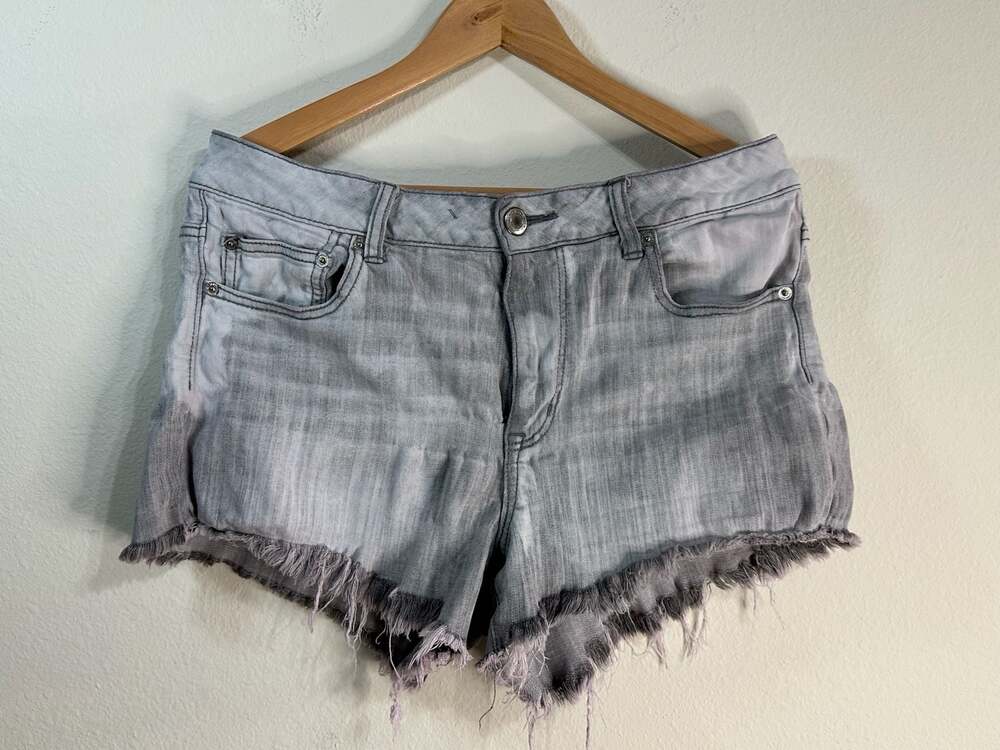 American Eagle Gray High-waisted Raw Hem Denim Shorts